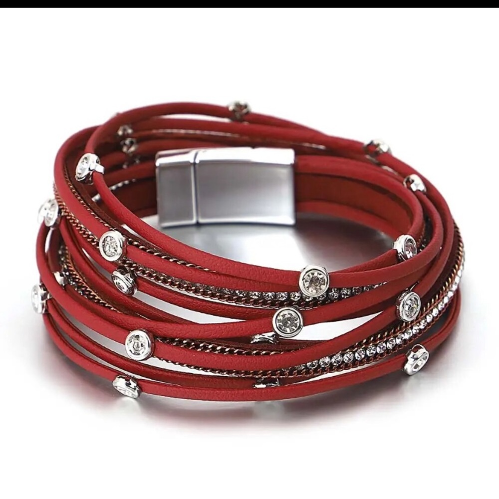 Holiday red and rhinestone wrap bracelet or choker just in time for the holidays